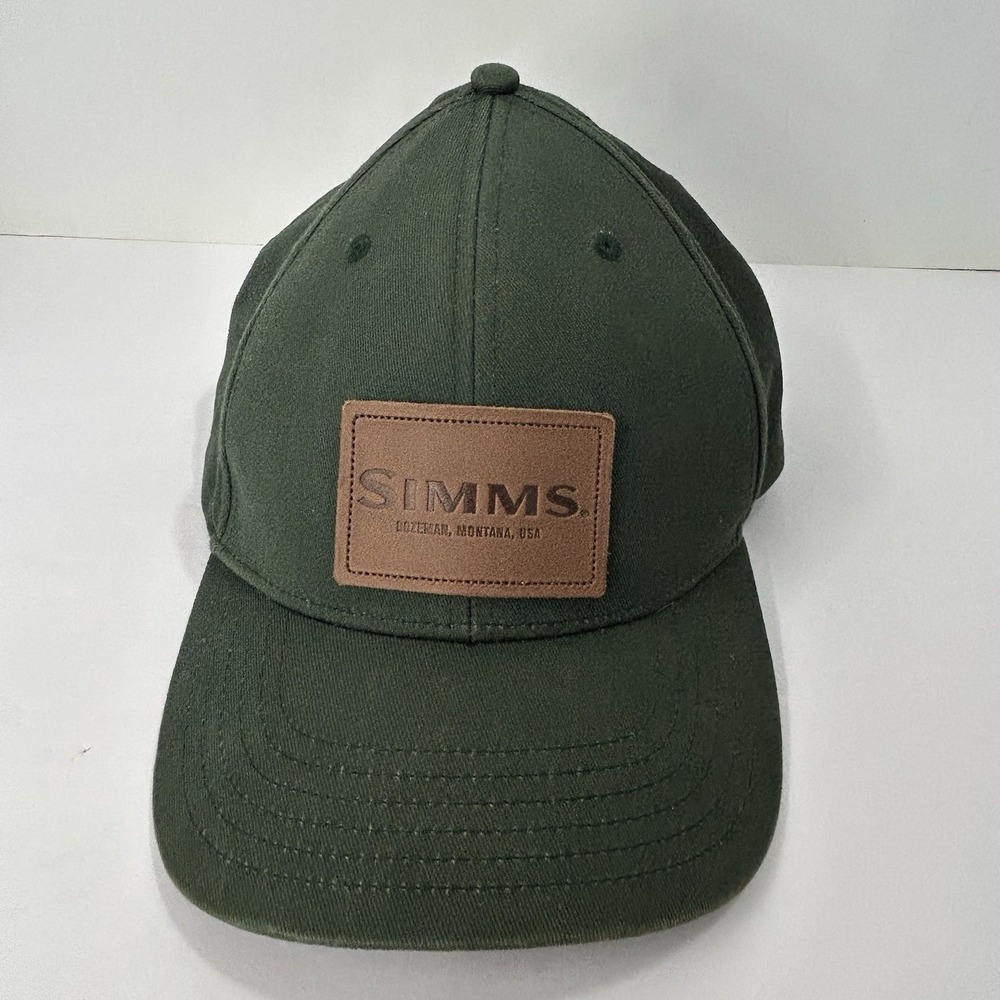 Simms Fishing Snap Back Hat Cap Green Outdoor Cotton